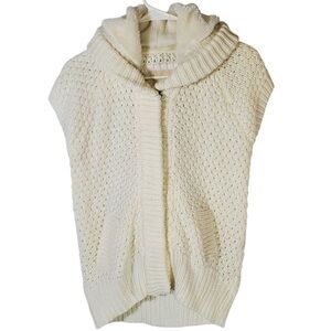 🟣7555 * Zara Knitwear Sleeveless Faux Fur Lined Hooded Vest Cream Ivory Size L